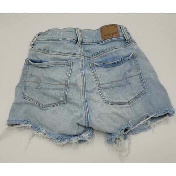 American Eagle Juniors's Size 0 Light Wash Distressed HI Rise Shortie Jean Short